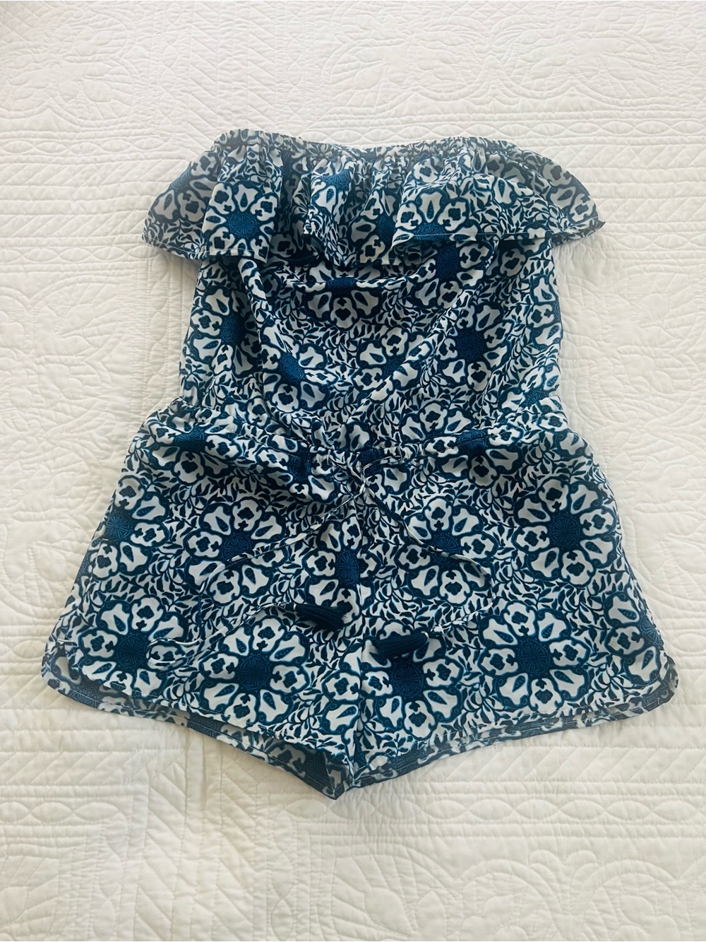 Vineyard Vines Blue and White Floral Strapless Romper